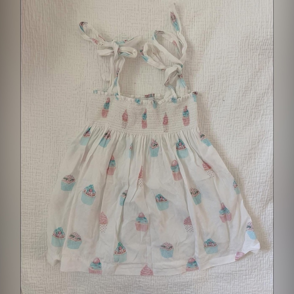 White Cupcake Print Smocked Sundress for Kids